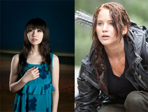 ジェニファー・ローレンス演じる主人公のカットニス（右）と、その声を担当する水樹奈々（左）
(C) 2012 LIONS GATE FILMS INC. ALL RIGHTS RESERVED.