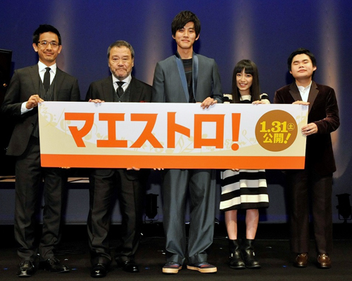 左から小林聖太郎監督、西田敏行、松坂桃李、miwa、辻井伸行