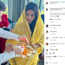 インドのお祭り、ディワリを祝う夫妻。ディワリプリヤンカー・チョープラーのinstagramより（@priyankachopra）