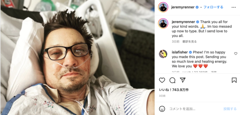 ジェレミー・レナーのInstagramより（@jeremyrenner）