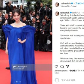 エレガントなロイヤルブルーのドレスは「ガウラウ・グプタ」のもの。ラリーヌ・シャーのinstagramより（@ralineshah）