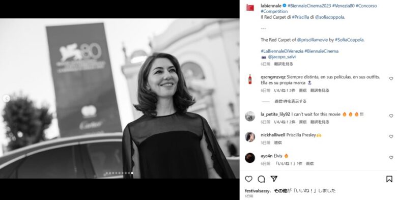 ソフィア・コッポラ。ヴェネチア国際映画祭の公式インスタグラムより（@labiennale）
