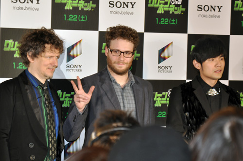 写真左からミシェル・ゴンドリー監督、セス・ローゲン、ジェイ・チョウ