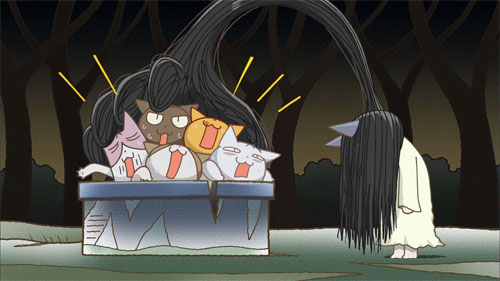 貞子とテレビアニメ『くるねこ』がコラボした劇場マナーCM
(C) 2012 Kuruneko Yamato/ PUBLISHED BY ENTERBRAIN, INC.／くるねこ舎