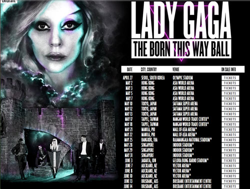 ワールドツアー「THE BORN THIS WAY BALL」の日程