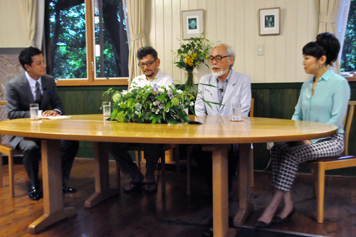 左から司会を務めた中山秀征、庵野秀明、宮崎駿監督、松任谷由実