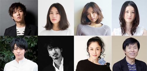 『愚行録』の追加キャスト。左上より小出恵介、臼田あさ美、市川由衣、松本若菜。左下より中村倫也、眞島秀和、濱田マリ、平田満