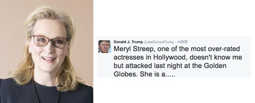 左：メリル・ストリープ／右：ドナルド・トランプ次期アメリカ大統領のツイッター