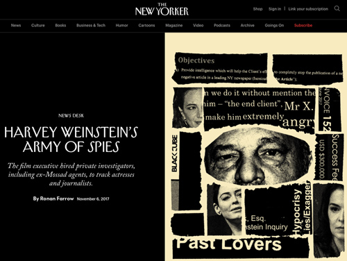 ハーヴェイン・ワインスタインのセクハラ問題について報じる「ニューヨーカー」誌記事／公式サイトより