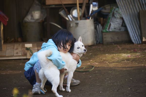 『駅までの道をおしえて』撮影中の新津ちせと犬のルー