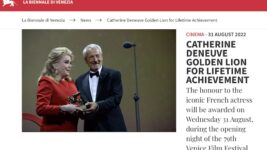 カトリーヌ・ドヌーヴにヴェネツィア国際映画祭名誉金獅子賞を授与