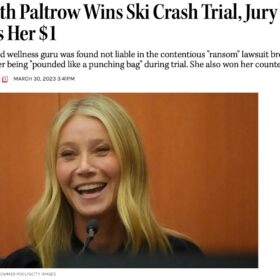 ハリウッド女優グウィネス・パルトロウがスキー事故を巡る裁判で勝利、”1ドル”を勝ち取る