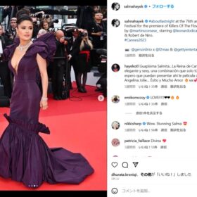 今年のカンヌ国際映画祭でのゴージャスなドレス姿。サルマ・ハエックのinstagramより（@Salmahayek）