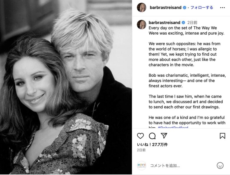 バーブラ・ストライサンドのInstagramより（@barbrastreisand）
