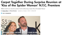 ジェニファー・ロペス、蜘蛛の脚ドレスで魅了　ベン・アフレックと“離婚後初”レッドカーペット再会
