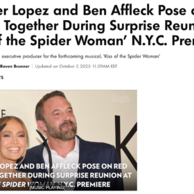 ジェニファー・ロペス、蜘蛛の脚ドレスで魅了　ベン・アフレックと“離婚後初”レッドカーペット再会